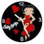 Betty Boop Full Figure & Hearts 13.75" Round Glass Black Clock