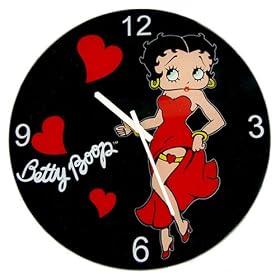 Betty Boop Full Figure and Hearts 13.75 Round Glass Black Clock by 3E Trading LLC