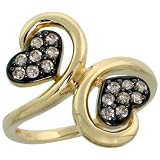 14k Gold Double Heart Ring, w/ 0.25 Carat Brilliant Cut Fancy Brown Diamonds, 3/4