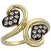 14k Gold Double Heart Ring, w/ 0.25 Carat Brilliant Cut Fancy Brown Diamonds, 3/4" (19mm) wide, size 5