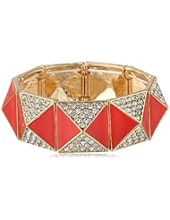 Goldtone Epoxy and Stone Pyramid Stretch-Bracelet, 7"
