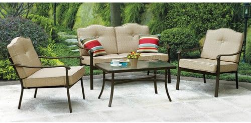 Mainstays Brookwood Landing 4-Piece Patio Conversation Set, Tan, Seats 4