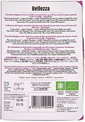 Sabadi - Bellezza Beauty - Cold-processed Organic Chocolate with Chia Seeds, Linseeds, Hemp Seeds, Extracts of Carrot and Bilberries - 1.76oz (50g)