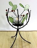 Holly Berry Tealight Holder with Flameless, Flickering Candle