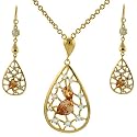 Elegant Mosaic 24k Yellow Gold Sterling Silver CZ Diamonds Topaz Crystal Necklace Pendant with Dangle Earrings Bucasi