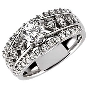 14K White Gold Royalty Diamond Wedding Ring (Center stone is not included)