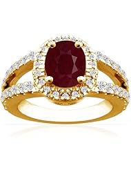 18K Yellow Gold Cushion Cut Ruby Ring With Sidestones