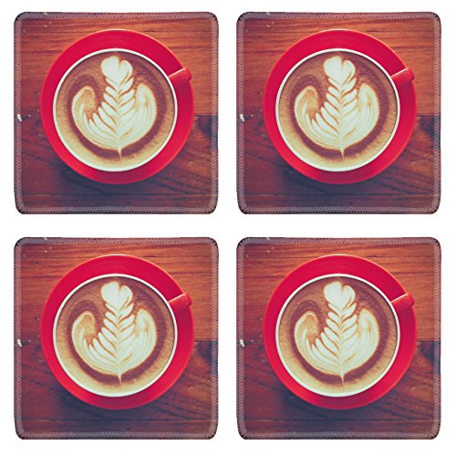 MSD Square Coasters 4 Pack Per Order cup of coffee latte art on the wooden desk IMAGE 36592304 Stain Resistance Kit Kitchen Table Top Desk Collector