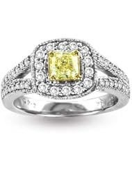 0.92ct tw Natural Fancy Yellow Diamond Antique look Ring 18K Gold