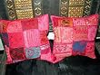 2 Cerise Pink Handmade Embroidered Patch Work Cotton Pillow Covers Cases 16x16