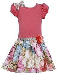 Girls Cotton/Polyester/Spandex/Knit Applique   Knee Length Dropped   Waistline Cap Sleeves Animal Print Floral Print  Dress With a Bow(s) and a Ribbon  and a Sash  and Ruffles