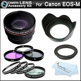 Essential Lens Kit For New Canon EOS M , EOS-M Digital Camera (That Use EF-M 22mm f/2 STM and EF-M 18-55mm STM lens) Includes 43mm-52mm Ring Adapter + Wide Angle Lens w/ Macro + Close Up Lens Kit Includes +1 +2 +4 +10 + 3pc Filter Kit (UV-CPL-FLD) + More
