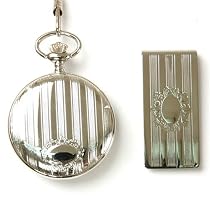 Colibri Pocket Watch with Chain, Money Clip Stainless Wooden Gift Box PWS095802J