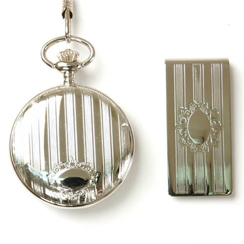 Colibri Pocket Watch with Chain, Money Clip Stainless Wooden Gift Box PWS095802J