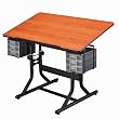 Tubular Steel Adjustable Drawing Table with Multiple Supply Drawers - CraftMaster (Cherry Woodgrain)