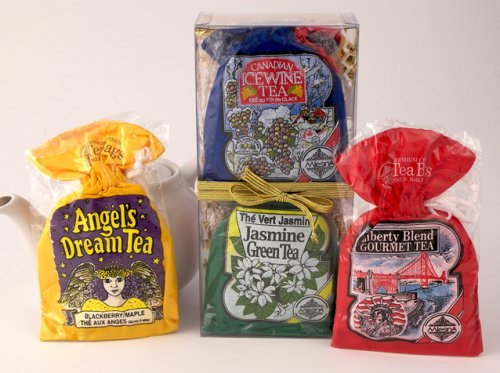 Gourmet Tea Sampler Assortment Gift Set with 4 Different Flavor Varieties in 4 Decorative Collectible Cloth Sacks, 40 Tea Bags - SALE