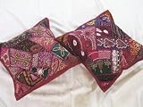 2 INDIA MAROON VINTAGE BEDROOM DECOR PILLOWS CUSHIONS