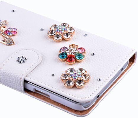 IPhone 6 Wallet Case,doopoo (TM) White Luxury Cute 3D Handmade Fashion Bling Girl Woman Diamond Sparkle Glitter Crystal Rhinestone PU Leather Flip Wallet Purse with Credit Card Slots Case Cover for Iphone 6 (4.7 Inch) (Iphone 6, Flower)