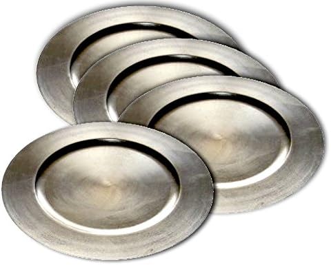 14 Inch Platinum Charger Plates Set of 4 Plate Chargers Round Holiday Christmas Hanukkah Catering Dining Wedding Silver