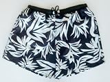 Mens Swim Trunks with Adjustable Elastic Drawstring Waist and Board Short Style Front, 2 Inseam Slit Pockets and Back Patch Pocket. Mesh Lined. Black Leaves in Sizes S(28-30) - XL(40-42)