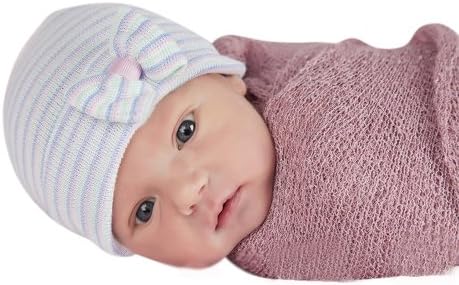 Melondipity's Multi Striped Newborn Girl Hospital Hat with Mini Bow