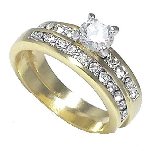 W-293 Elegant Two Piece Fashion Wedding Ring Set 14kt Gold EP Sizes Available in 5-10 Lifetime Guarantee Anniversary Engagement Band