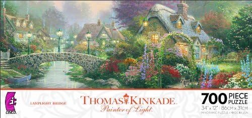Thomas Kinkade Panoramic Puzzle Lamplight Bridge 700 Piece MADE IN USA