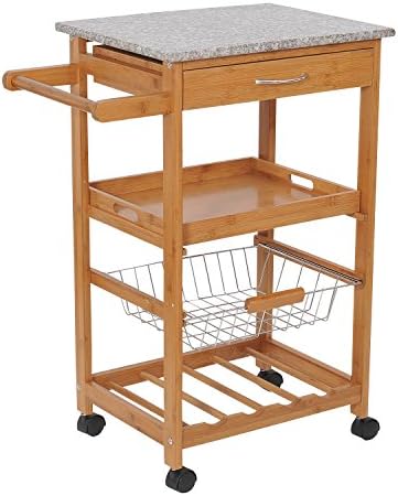 Rolling Kitchen Cart Trolley 31" Storage Wood Shelf Rack Basket Wine Fruit Veggies