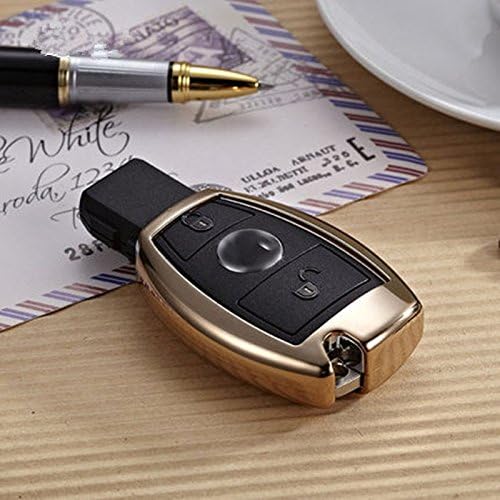 Chrome TPU Soft GEL Sharp Remote Key Case Cover Fob Shell For Mercedes-Benz (Gold)