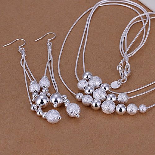 CY-Buity Korean Style Exquisite Three Lines Beads Pendant 925 Silver Plated Jewelry Set Perfect Gift for Girls