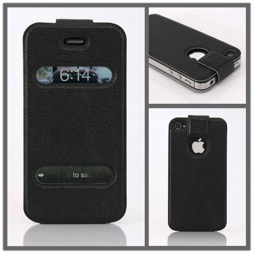 i-BLASON OpenTalk Black iPhone 4 4S Case (7 Colors) Verizon ATT Sprint iphone 4S Case PU Leather