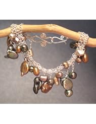 Mixed Pearl Cluster Bracelet on Multi-Chain, Choice of 14k Gold or Sterling Silver