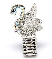 Swan Crane bling crystal stones Cocktail sparkling Ring
