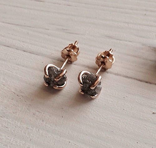 Diamond 14kt Gold Earrings Studs Natural 1.5 Plus Carat Uncut Rough Prong Post April Birthstone