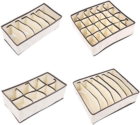 Sharewings Collapsible Storage Boxes Bra Underwear Closet Organizer Drawer Divider 4 Set(Beige)