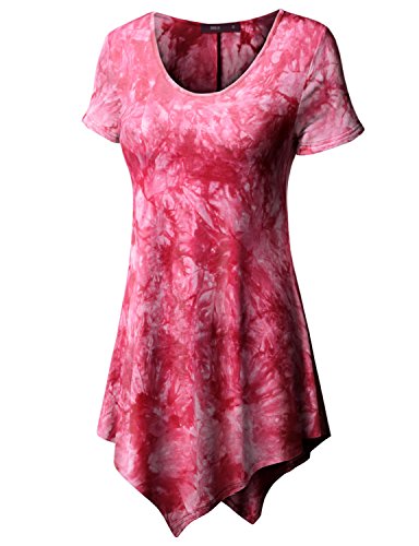 Doublju Women Short Sleeve Scoop Neck All Over Tie-dye Tunic Top