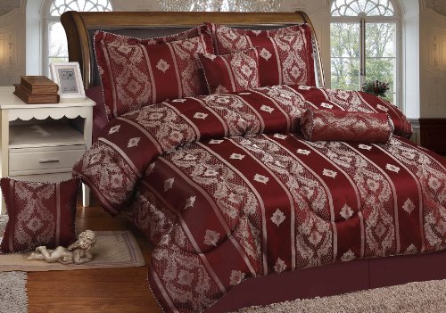 7pc Comforter Set – King Size – Burgundy Color – Chestnut
