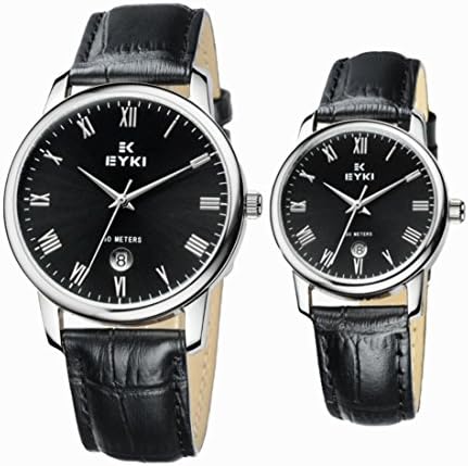 EYKI Ori-0179 Black Strape & Silvery Bezel Couple Watches for His-and-Hers