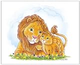 Jungle Art - Lions - Childrens Wall Art, Kids Wall Art, Nursery Wall Art Ready-to-Hang Plaque 10.5" x 13.5"