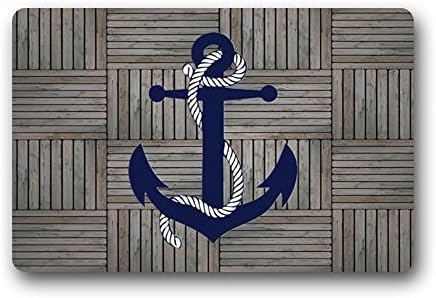 Our Iris Door Mat Artistic Designer from Mr Kill Designs Stylish, Decorative, Unique, Cool, Fun, Funky Bathroom - Unique Gray Plaid Wood Blue Anchors Marine Artistic 30(L)x18(W)