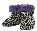 Dearfoams Women's Fuzzy Slouchy Bootie Slippers (Leopard Large)