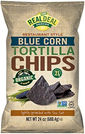 The Real Deal All Natural Snacks Organic Restaurant Style Tortilla Chips, Blue Corn, 24 Ounce (Pack of 9)
