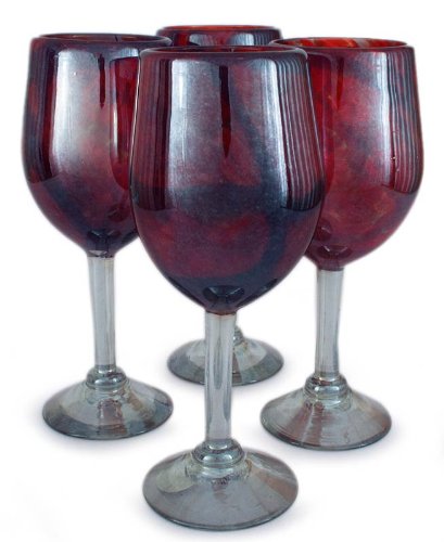 Blown glass wine goblets, 'Passion' (set of 4)