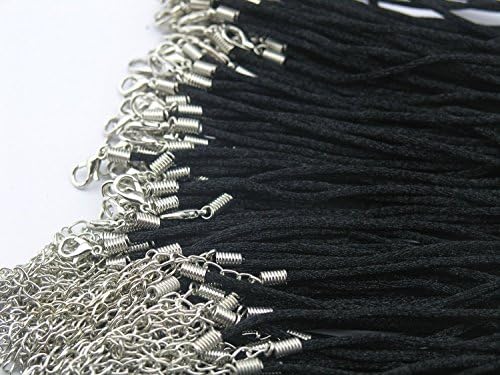 Winglife 50pcs Black Satin Silk Necklace Cord 2.0mm/20'' with 2'' Extension Chain