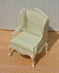 Dollhouse Miniature White Hand Painted Pale Green Arm Chair