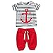 PanDaDa Baby Boys Striped T-shirt Tops Red Pants Outfits Sets Casual 2pcs Summer