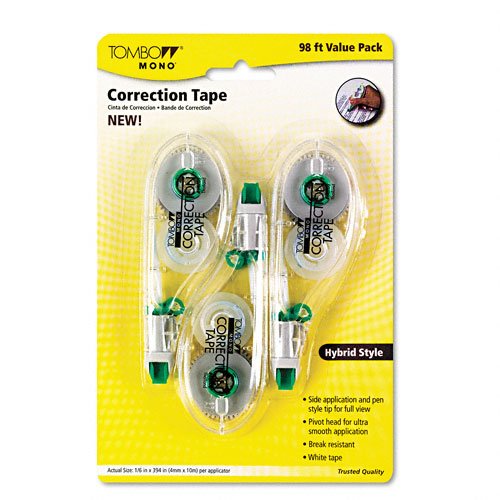 Tombow Mono Hybrid-Style Correction Tape Pen, Non-Refillable, 0.16 x 394 Inches, 3 Pens per Pack 
