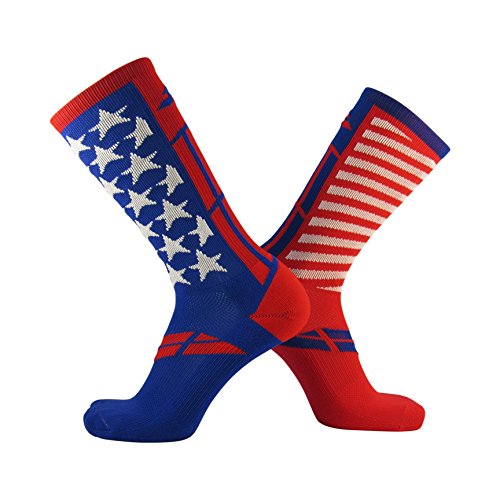 Epivive Velocity American Flag Patriotic Athletic Crew Socks Royal Blue / Red (Medium)