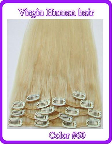 20''7pcs Fashional Clips in Remy Human Hair Extensions 23 Colors for Women Beauty Hot Sale ((#60 platinum blonde))