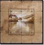 Millpond I by Wilder Rich - Tuscan Landscape Tumbled Marble Tile Mural 24" x 24" Kitchen Shower Backsplash